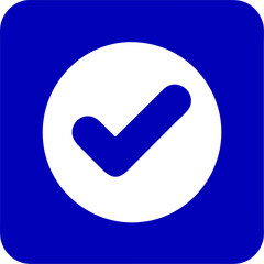 A blue square containing a white check mark symbol