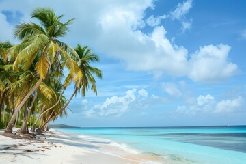 Obraz premium tropical beach with palm trees and blue sky