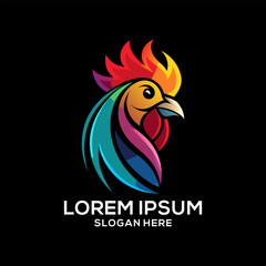 Rooster logo colorful gradient illustration. Restaurant brand logo vector. Brand idea logo vector.
