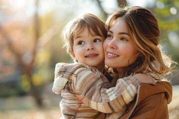 Obraz premium Mother and son playing together at the park
