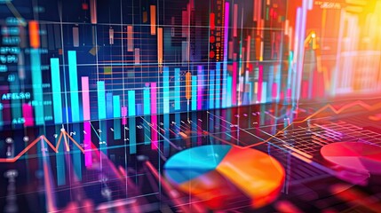 Digital business analysis with charts and data overlays