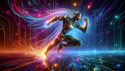 Neon Vanguard: A Cybernetic Warrior in the Digital Abyss