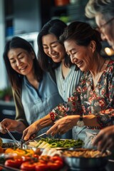 Fototapeta premium Family members learning about healthy cooking for diabetes management, cooking class setting, Portrait close-up, hyper-realistic, high detail, photorealistic