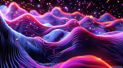 Fototapeta premium Dynamic 3D waveforms with vibrant neon colors and depth