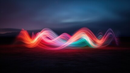 An artistic capture of colorful light trails forming an abstract pattern against a night sky, creating a visually captivating and dynamic display of motion and color.