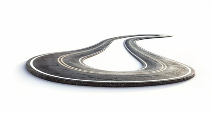 A hairpin road with tight, sharp curves, isolated on a clean white background, showcasing realistic...