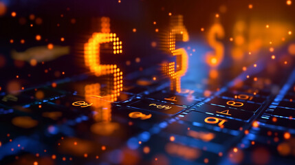 Investment and asset management concept: earning money online, finance, and fundraising with dollar icons.