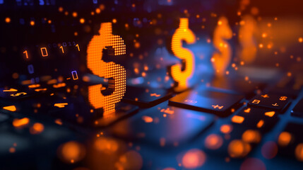 Investment and asset management concept: earning money online, finance, and fundraising with dollar icons.