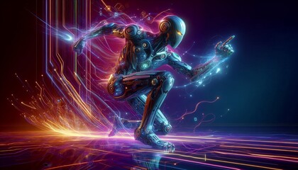 Neon Vanguard: A Cybernetic Warrior in the Digital Abyss