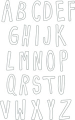 Handwritten A to Z alphabet letter outlines for font, kid colouring book, typography, calligraphy, wordings, text, message, campaign logo, cute patches, shirt print, badges, initials, company logo