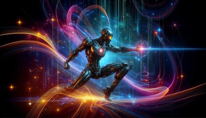 Neon Vanguard: A Cybernetic Warrior in the Digital Abyss