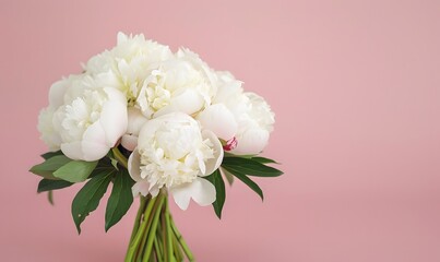 White Peony Bouquet on Pink Background , Generative AI