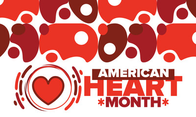 American Heart Month in United States. Celebrate annual in February. Nationwide problem of heart and blood vessel diseases. Medical healthcare concept. Support and protection campaign. Vector poster