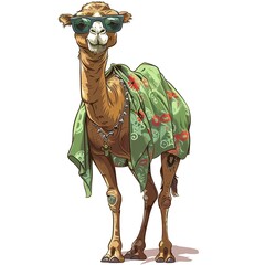 Obraz premium Dromedary Rockabilly animal fashion cartoon isolated whitebackground 16:9