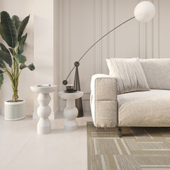Render of wood mushroom coffee table in the living room 