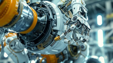 Futuristic robot performing complex scientific experiments
