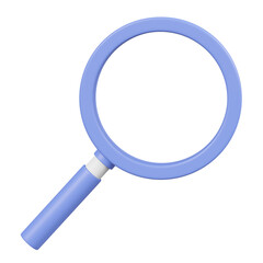3D rendering of magnifying glass icon isolated on transparent background.