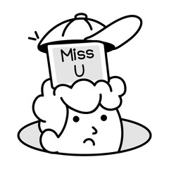 Hand drawn icon showing cute melting cartoon with cone 
