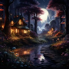 Magical Fairy Forest Environment Featuring a Wooden Log