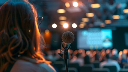 A virtual stage where a speaker is effectively presenting to an online audience, highlighting preparation, delivery, and engagement strategies