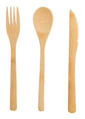 Reusable wooden cutlery set design element.