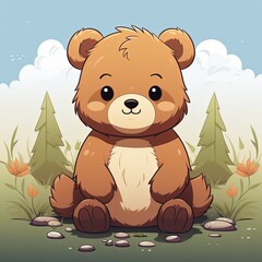 Playful and Sweet Flat Design of a Little Bear