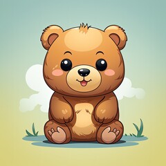 Obraz premium Playful and Sweet Flat Design of a Little Bear