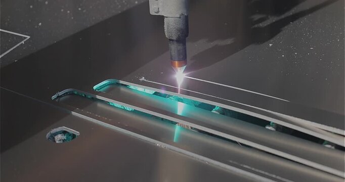 Plasma cutting. Plasma cutter work at the factory. The plasma cutter will cut the part. The process of cutting a metal part with a plasma cutter