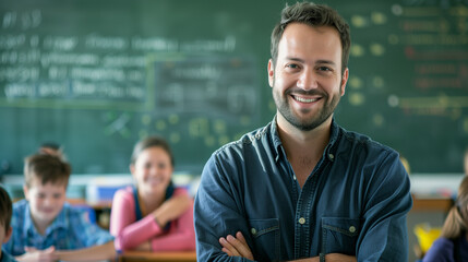 portrait of a male teacher in a classroom