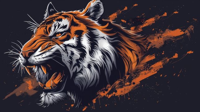 Stand out with a bold varsity tiger design featuring vibrant orange splashes against a sleek black background