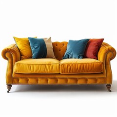 Cozy Fabric Sofa in Bright Student Lounge with Copy Space on White Background