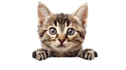 Obraz premium Kitten holding blank banner isolated on transparent background