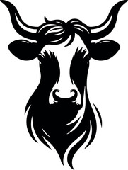 Cow Head silhouette, black vector on white background