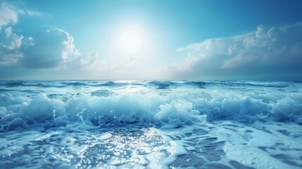 Obraz premium The calm ocean waves are crashing gently onto the shore on a beautiful and sunny summer day