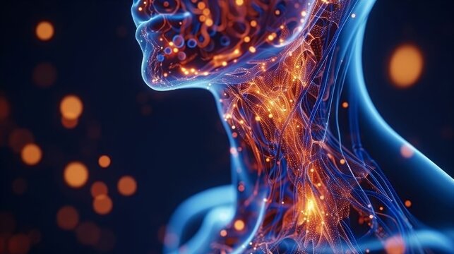 Detailed 3d human throat anatomy illustration with focus on the thyroid gland structure