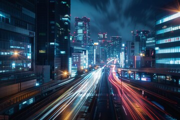 Fototapeta premium ai generative night city timelapse at high speed