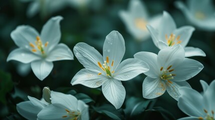 Obraz premium The serene beauty of white zephyranth blooms can be found flourishing in a lush and colorful garden