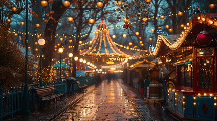 Obraz premium A vibrant local carnival with colorful lights and festive decorations.