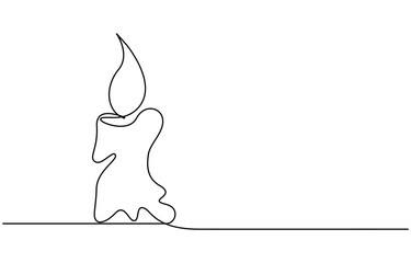 Continuous line drawing of candle. Candle one line icon. One line drawing background. Vector illustration. Christmas candle icon, the candle is drawn with one continuous line. Vector illustration.