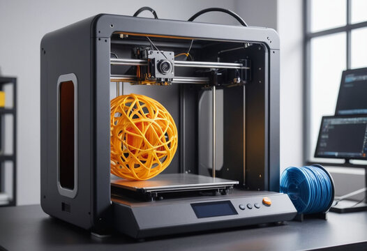  A 3D printer creating a complex object (Technology). 