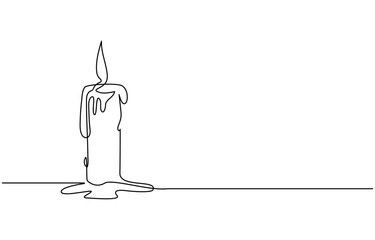 Continuous line drawing of candle. Candle one line icon. One line drawing background. Vector illustration. Christmas candle icon, the candle is drawn with one continuous line. Vector illustration.