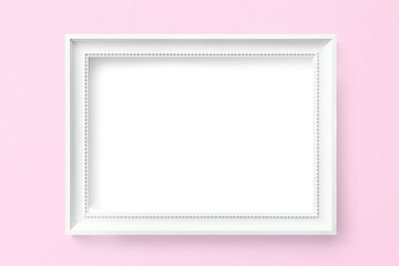 White picture frame mockup on a pink wall