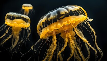 Isolate Jellyfish Black Background