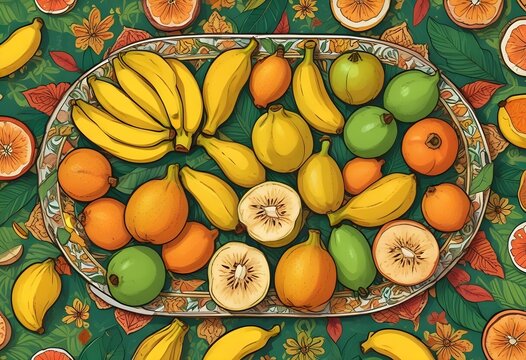 Background of fruit, Banana, Papaya leaf.