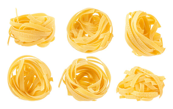 Set of fettuccine or tagliatelle pasta isolated on white background