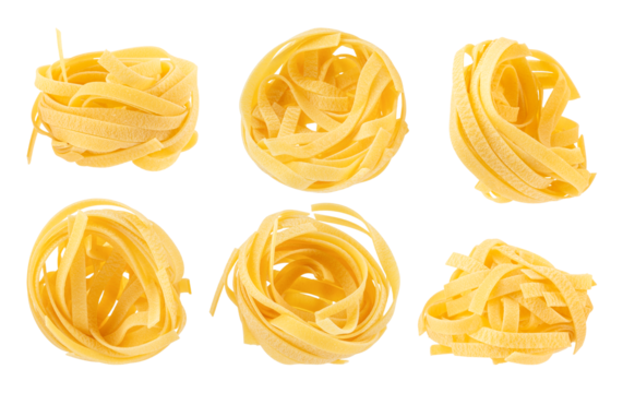 Set of fettuccine or tagliatelle pasta isolated on white background