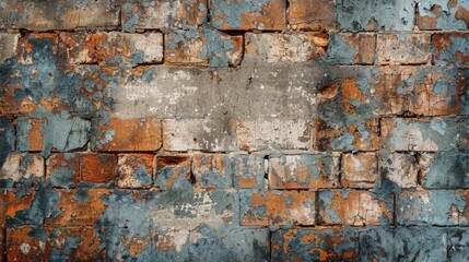 The weathered brick wall texture showcases the peeling paint, adding a rustic charm to the space