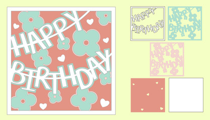 Happy birthday layered card svg, Greeting shadow box for cricut, Flower card papercut