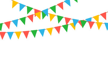 Hanging garlands isolated on white background. Carnival party flags for kids. Vector illustration