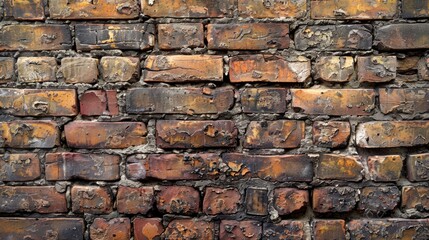 An aged brick wall featuring a mix of brown and red bricks, creating a rustic and timeless appearance
